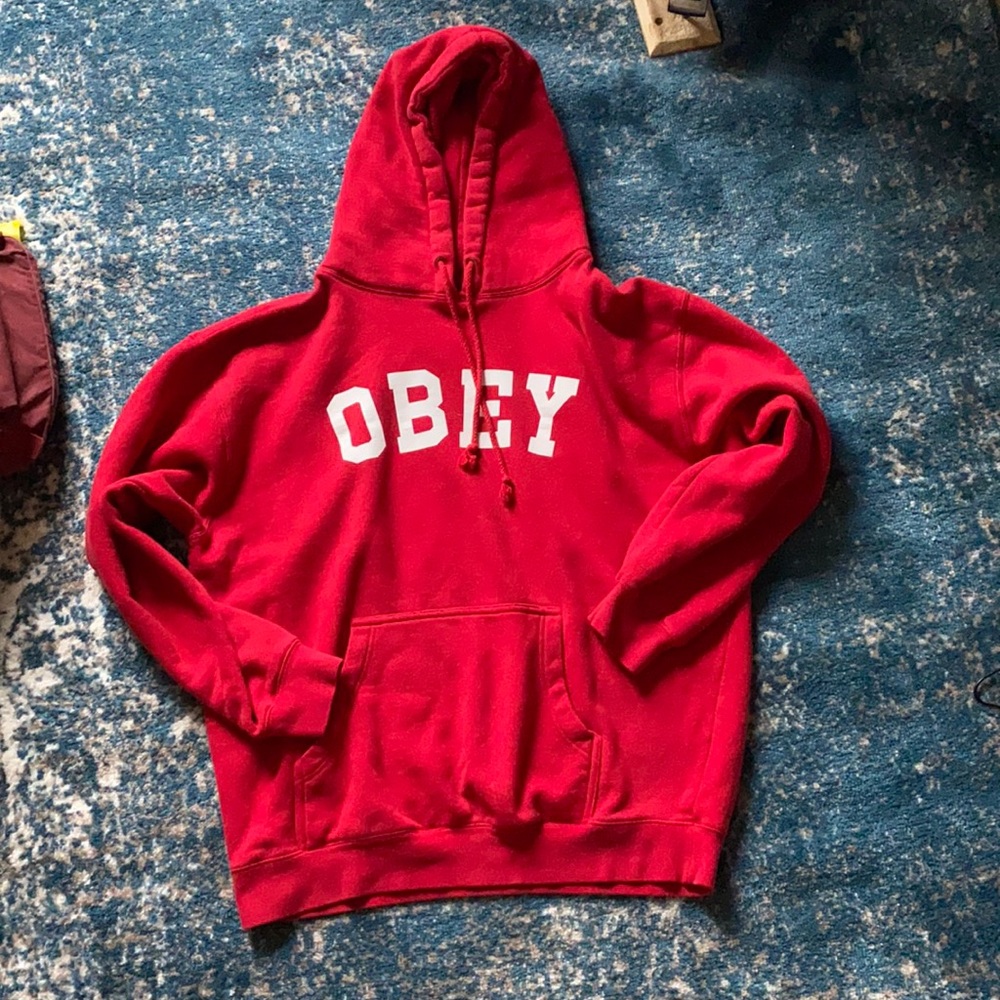 Obey red spellout classic hoodie